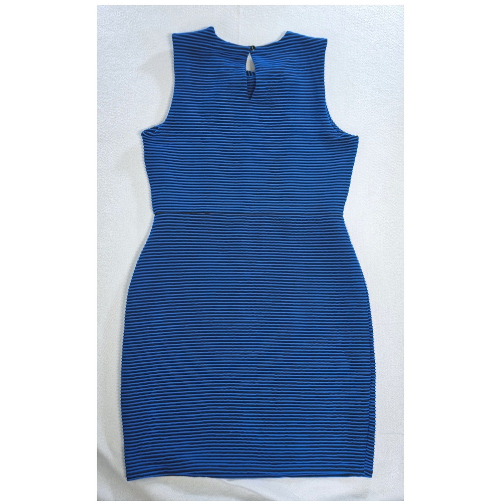NWT Antonio Melani Bodycon Textured Sheath Dress L Blue Black Stripe Modernist